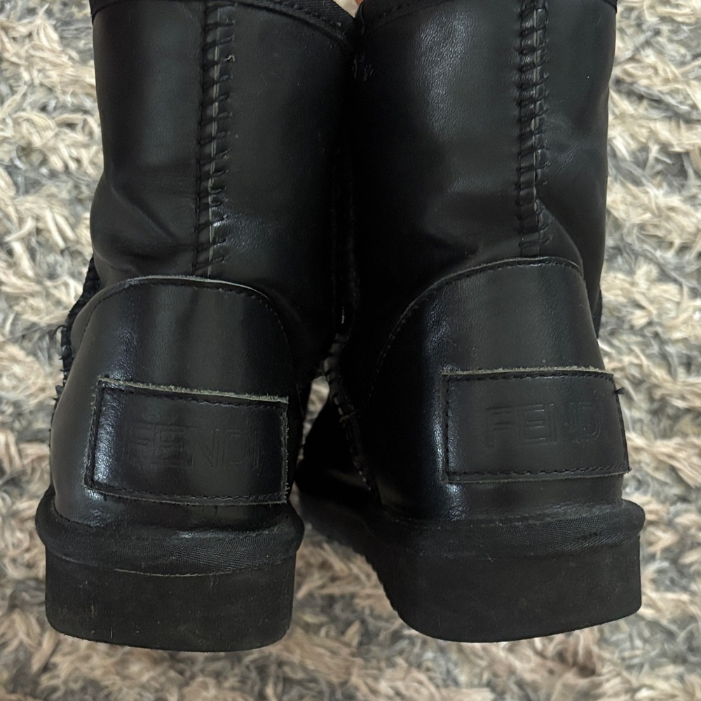 Fendi Black Leather Shearling Bag Bugs Monster Eye Ankle Boots 35.5 - Picture 12 of 13